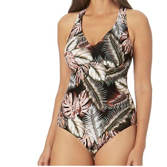 Hurley New One Piece Scattered Palm Swimsuit Women Small UPF 50 Lined Padded Bra - Picture 1 of 10